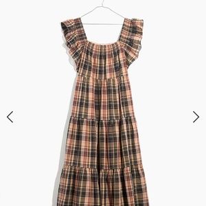 Madewell Flutter-Sleeve Tiered Midi Dress in Plaid